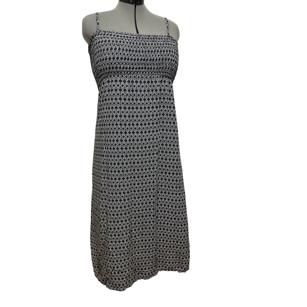 Uniqlo Blue and White Geometric Maxi Dress w/Spaghetti Straps Size Medium Boho